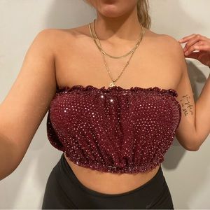 tube top maroon sparkly top